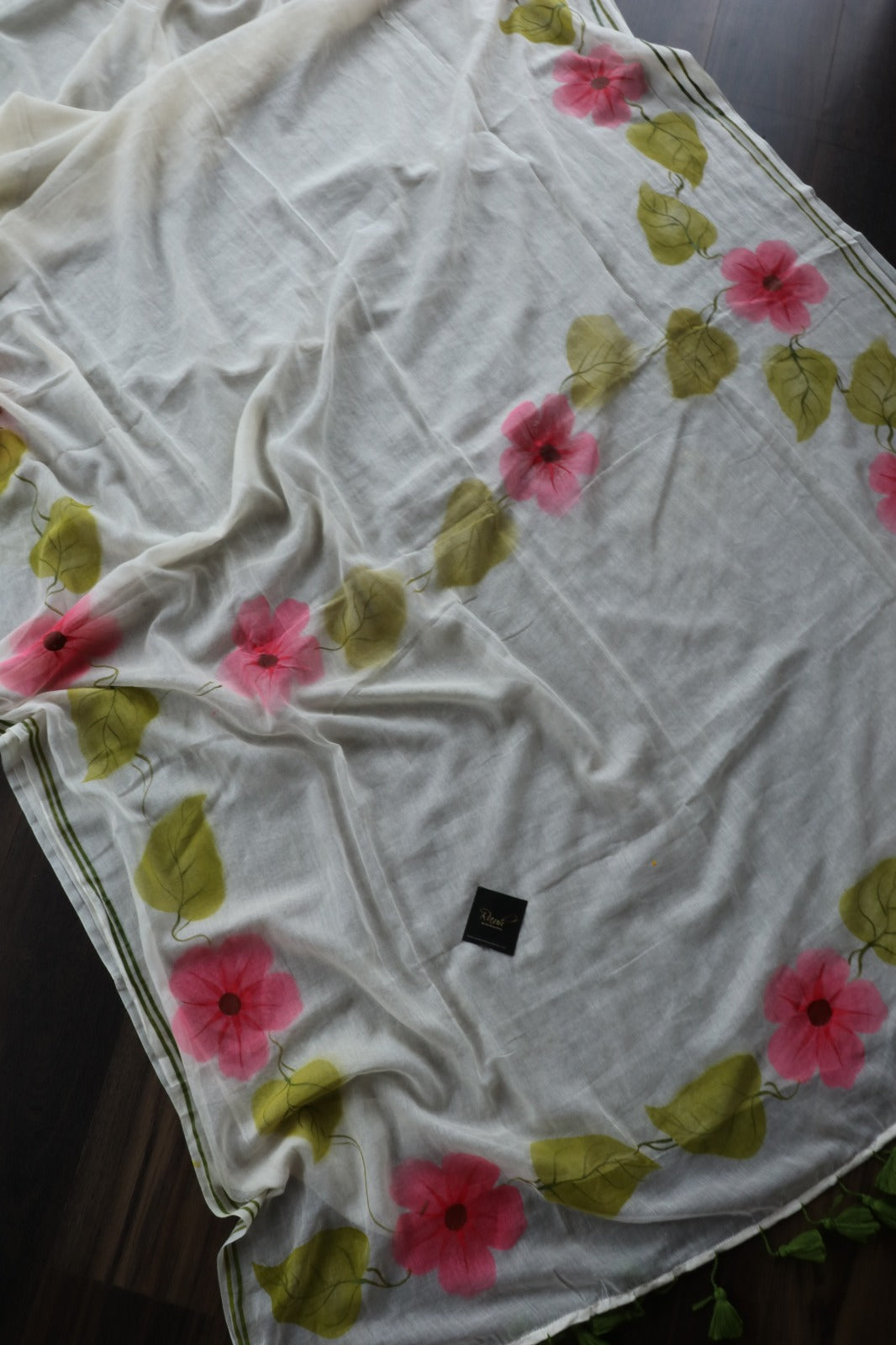 PINK FLORAL HANDPAINTED MULMUL SAREE