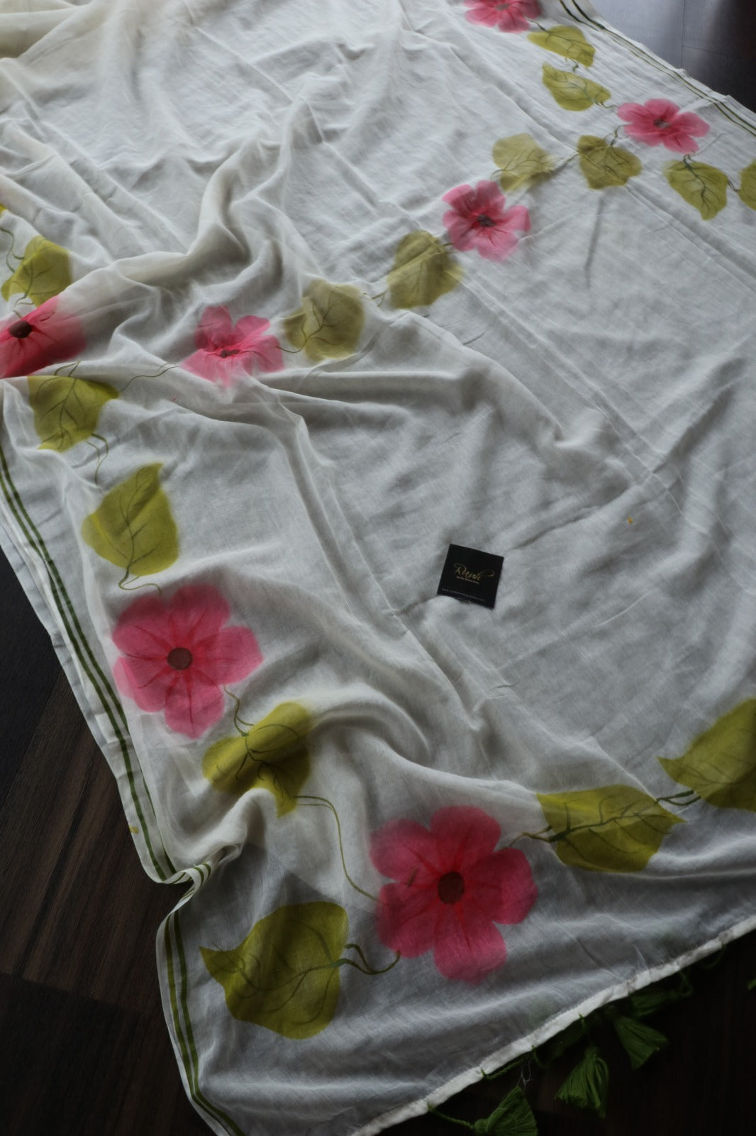 PINK FLORAL HANDPAINTED MULMUL SAREE