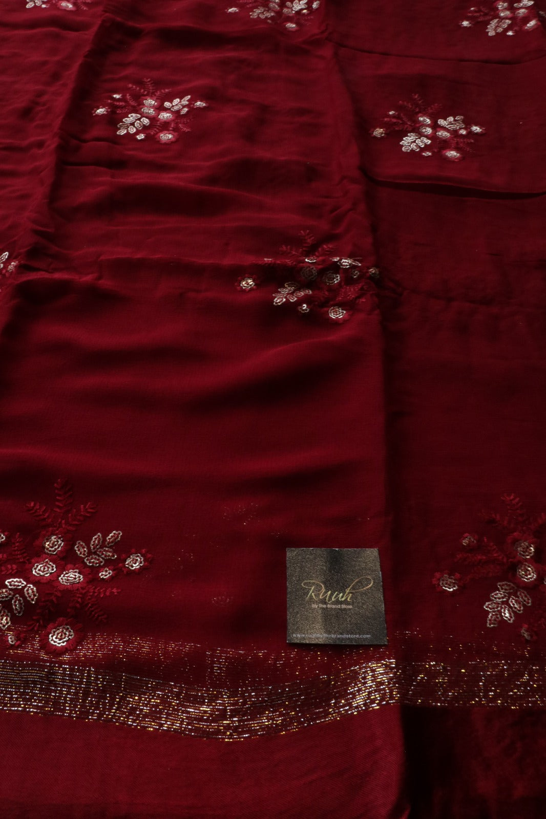 MAROON VISCOSE GEORGETTE WITH FLORAL EMBROIDERY