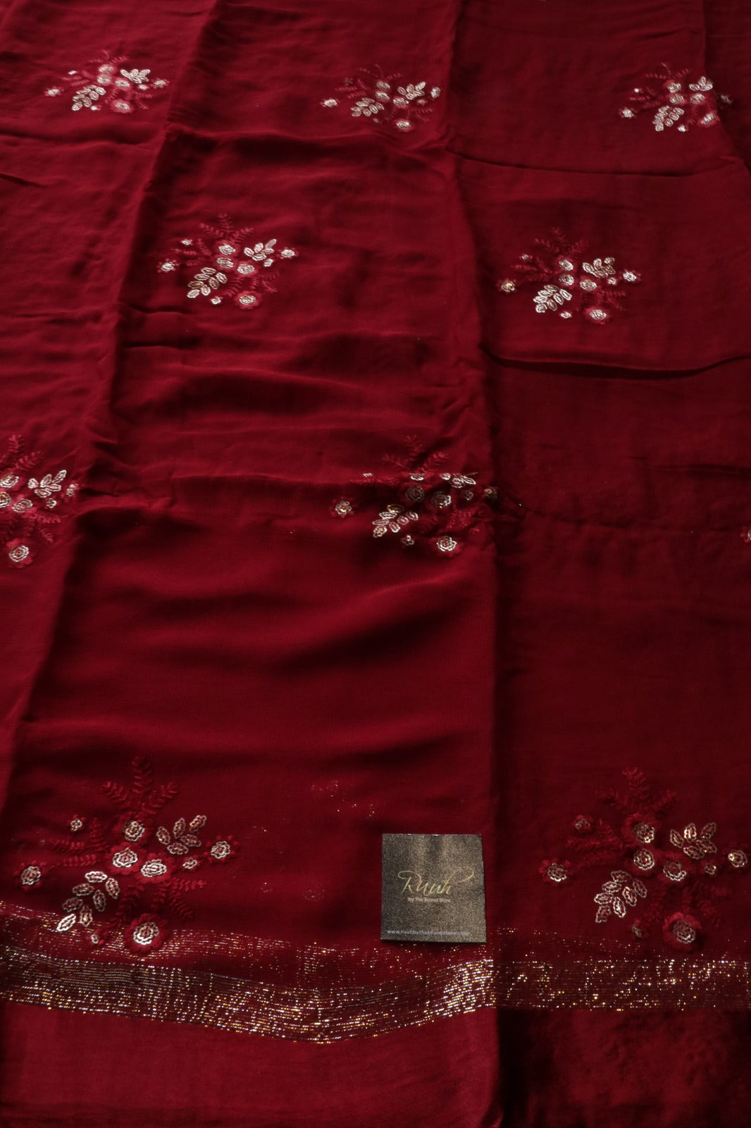 MAROON VISCOSE GEORGETTE WITH FLORAL EMBROIDERY