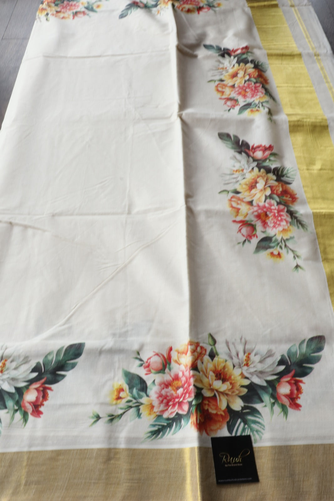 MULTI COLOUR FLORAL PRINTED KERALA COTTON SAREE