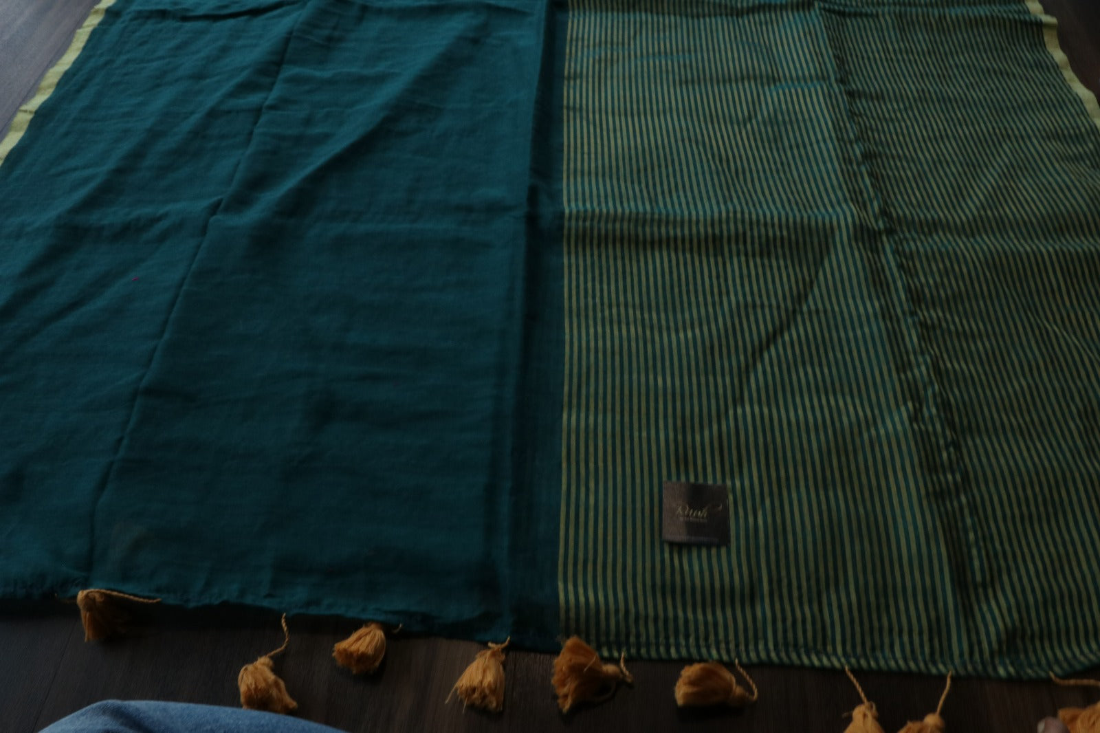 GREEN ZARI STRIPED MULMUL SAREE