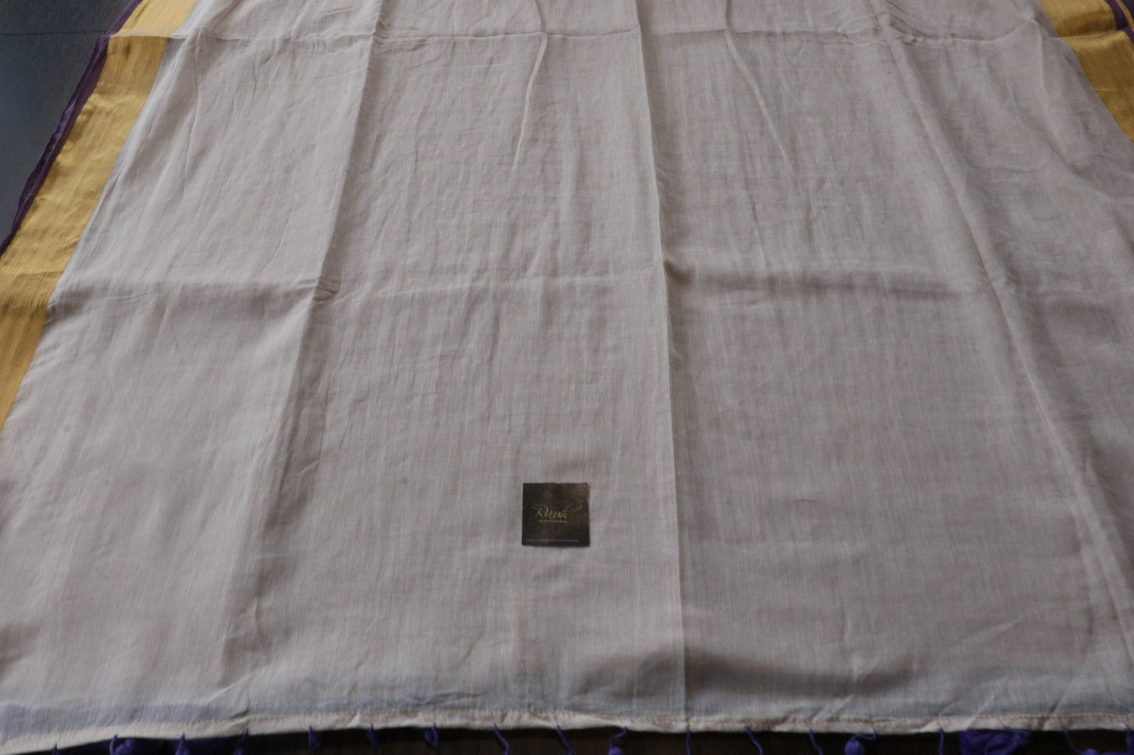 MULMUL SAREE WITH ZARI BORDER AND PURPLE EDGING