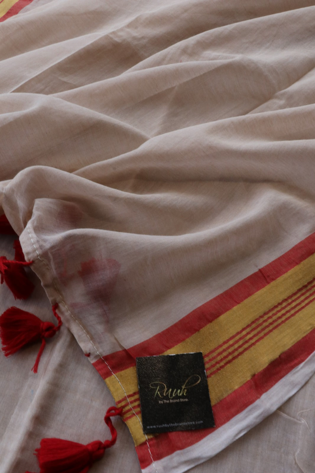 MULMUL COTTON WITH RED AND GOLD BORDER