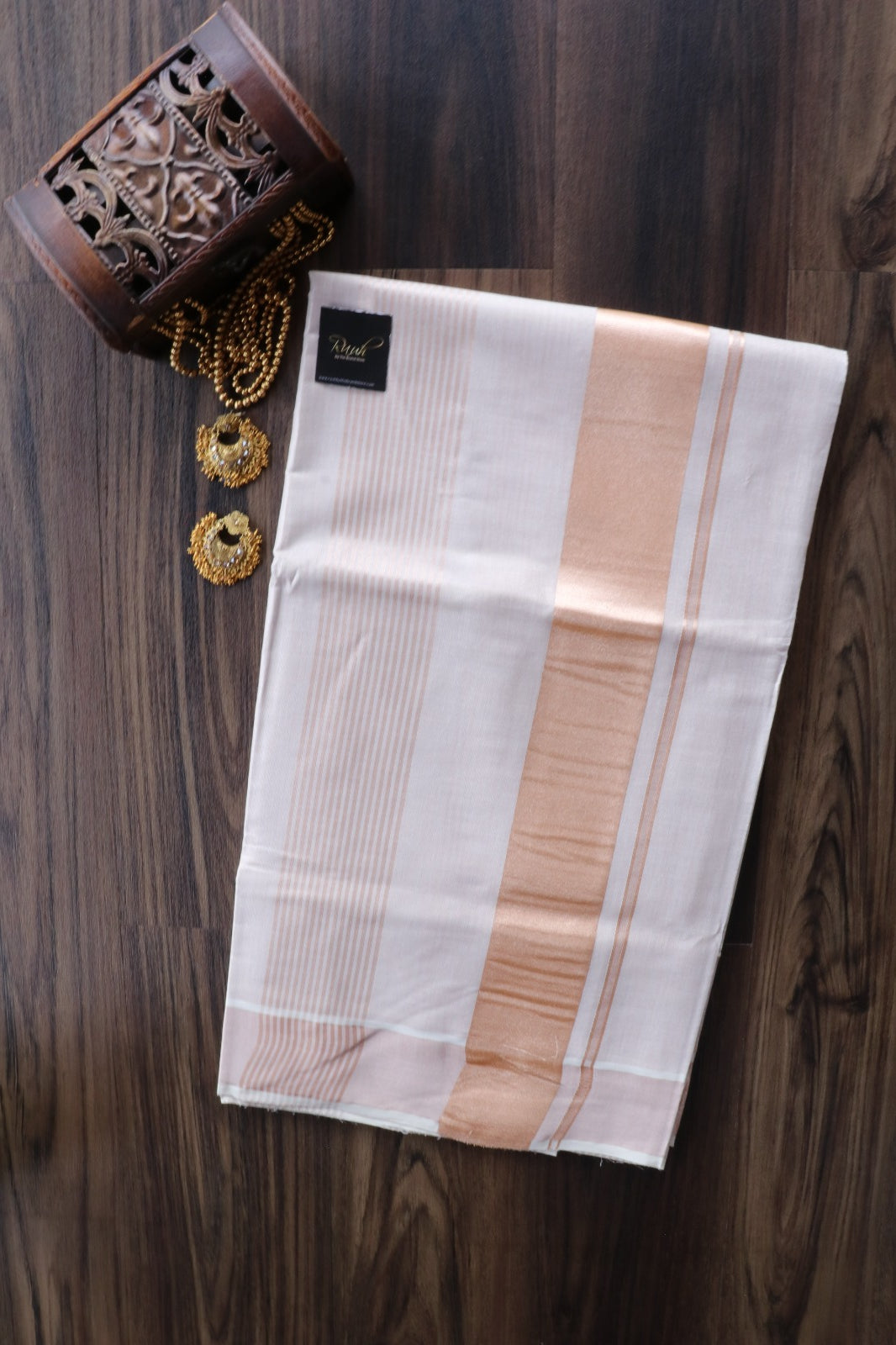 ROSE GOLD TISSUE SAREE WITH VERTICAL STRIPE