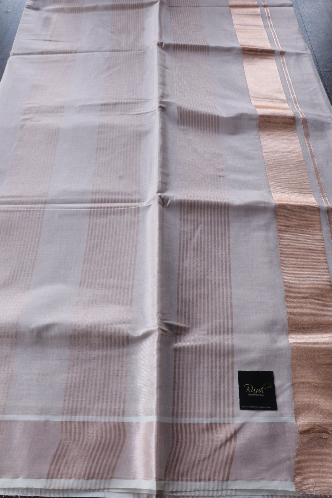 ROSE GOLD TISSUE SAREE WITH VERTICAL STRIPE