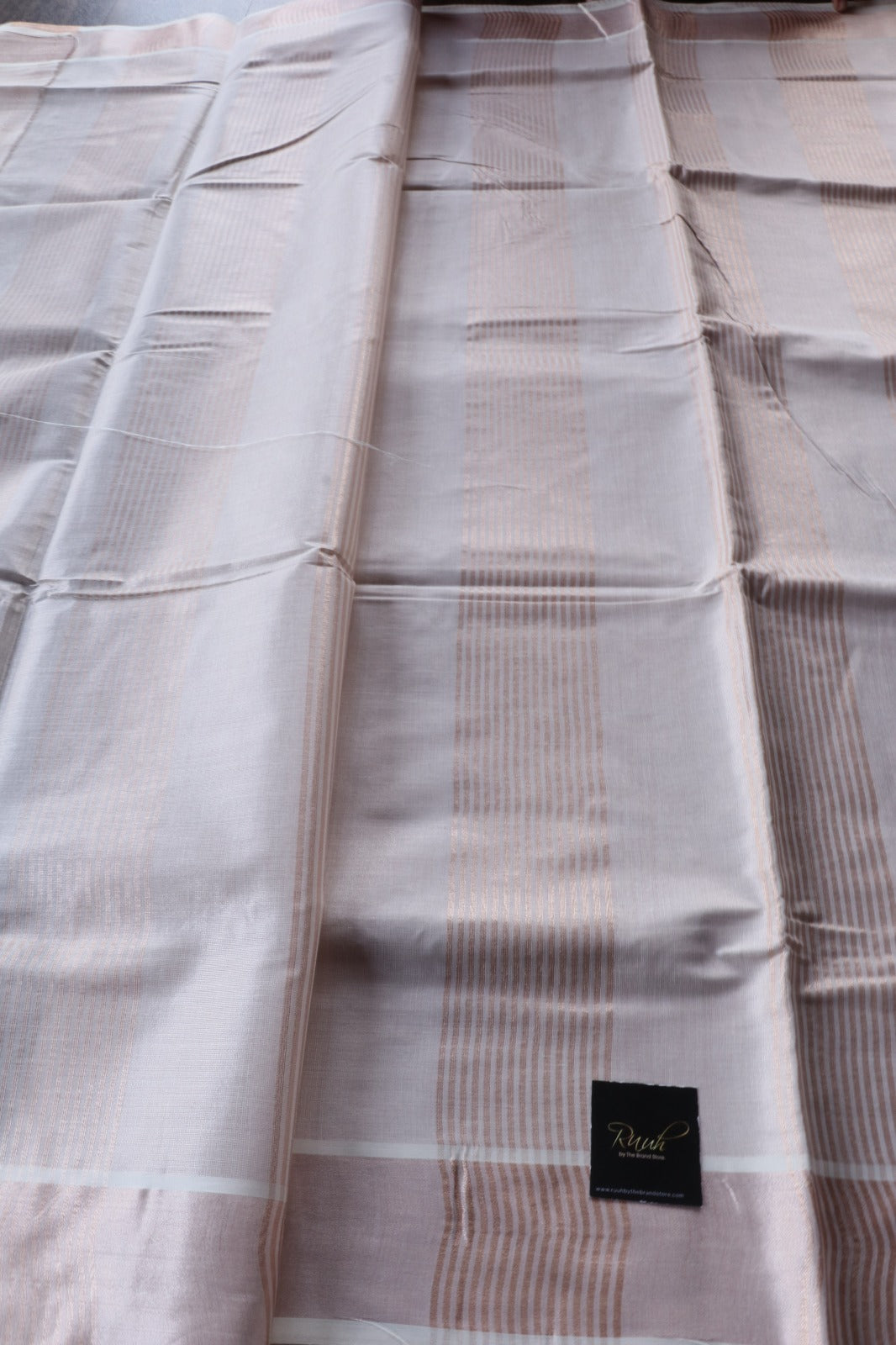ROSE GOLD TISSUE SAREE WITH VERTICAL STRIPE