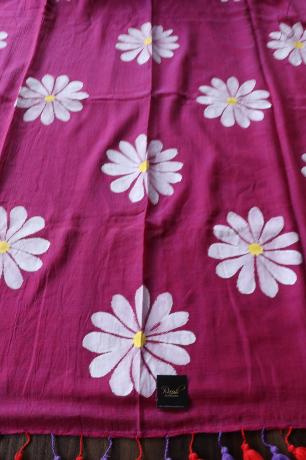 DUAL TONE OF PINK AND BLUE DAISY HANDPAINTED MULMUL SAREE