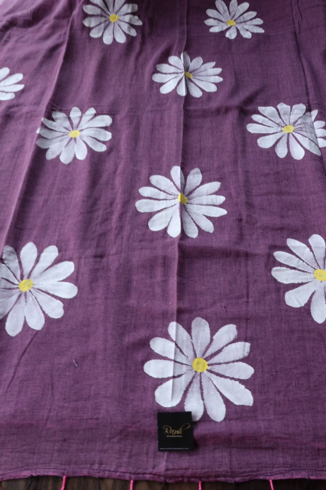 DUAL TONE OF PINK AND BLACK DAISY HANDPAINTED MULMUL SAREE