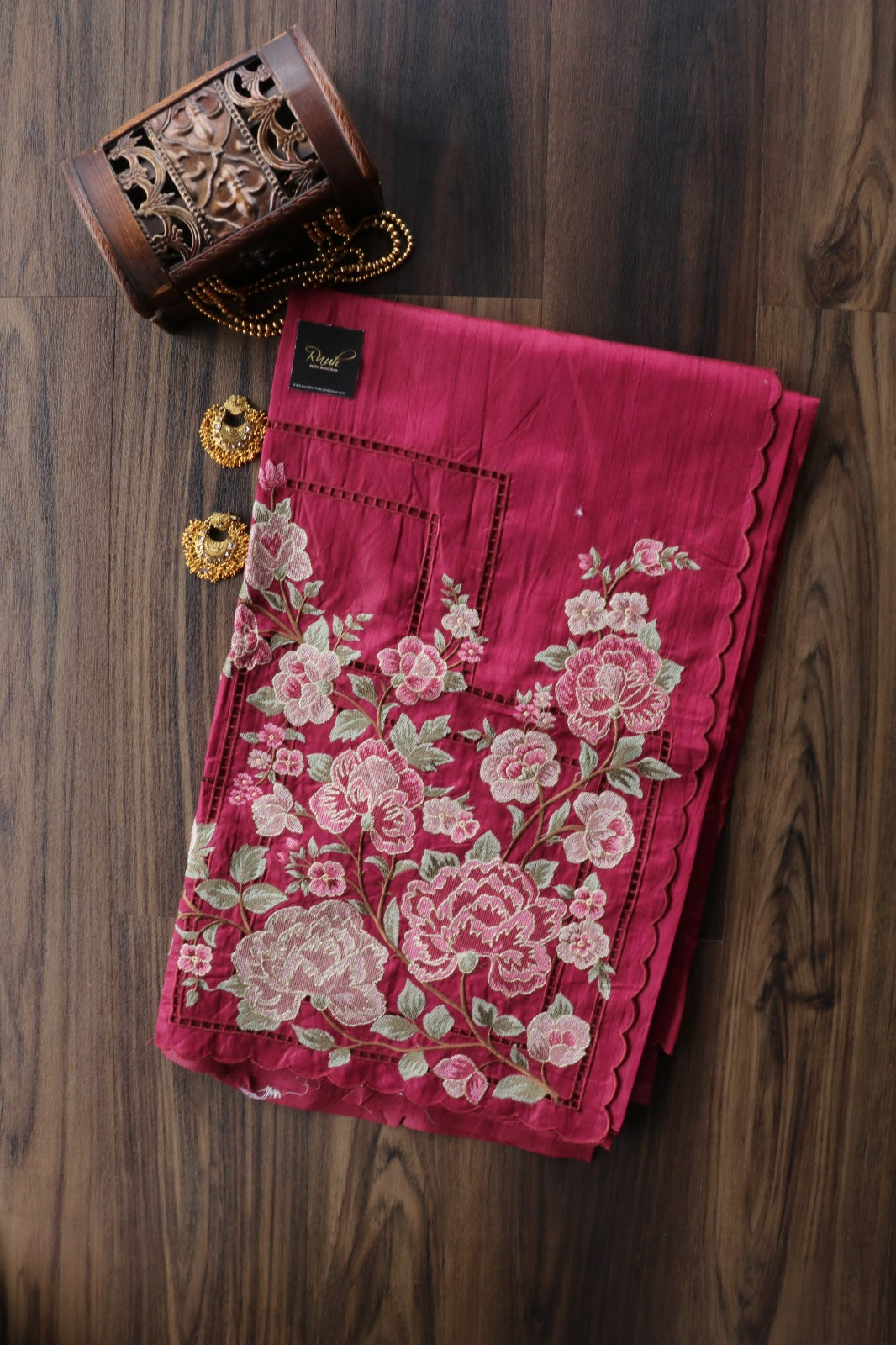 PREMIUM SEMI TUSSAR WITH CUTWORK - MAROON
