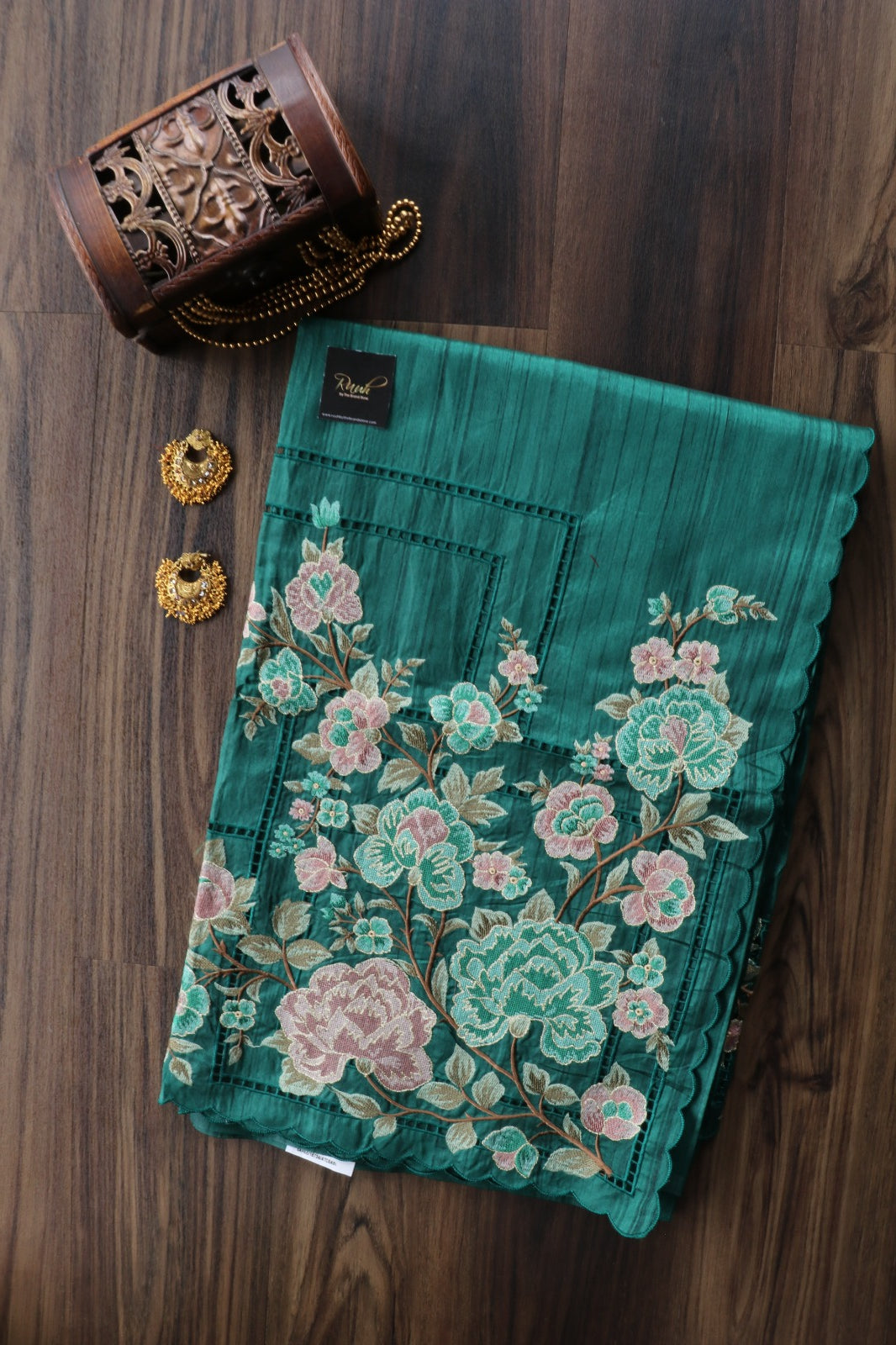 PREMIUM SEMI TUSSAR WITH CUTWORK - DARK GREEN
