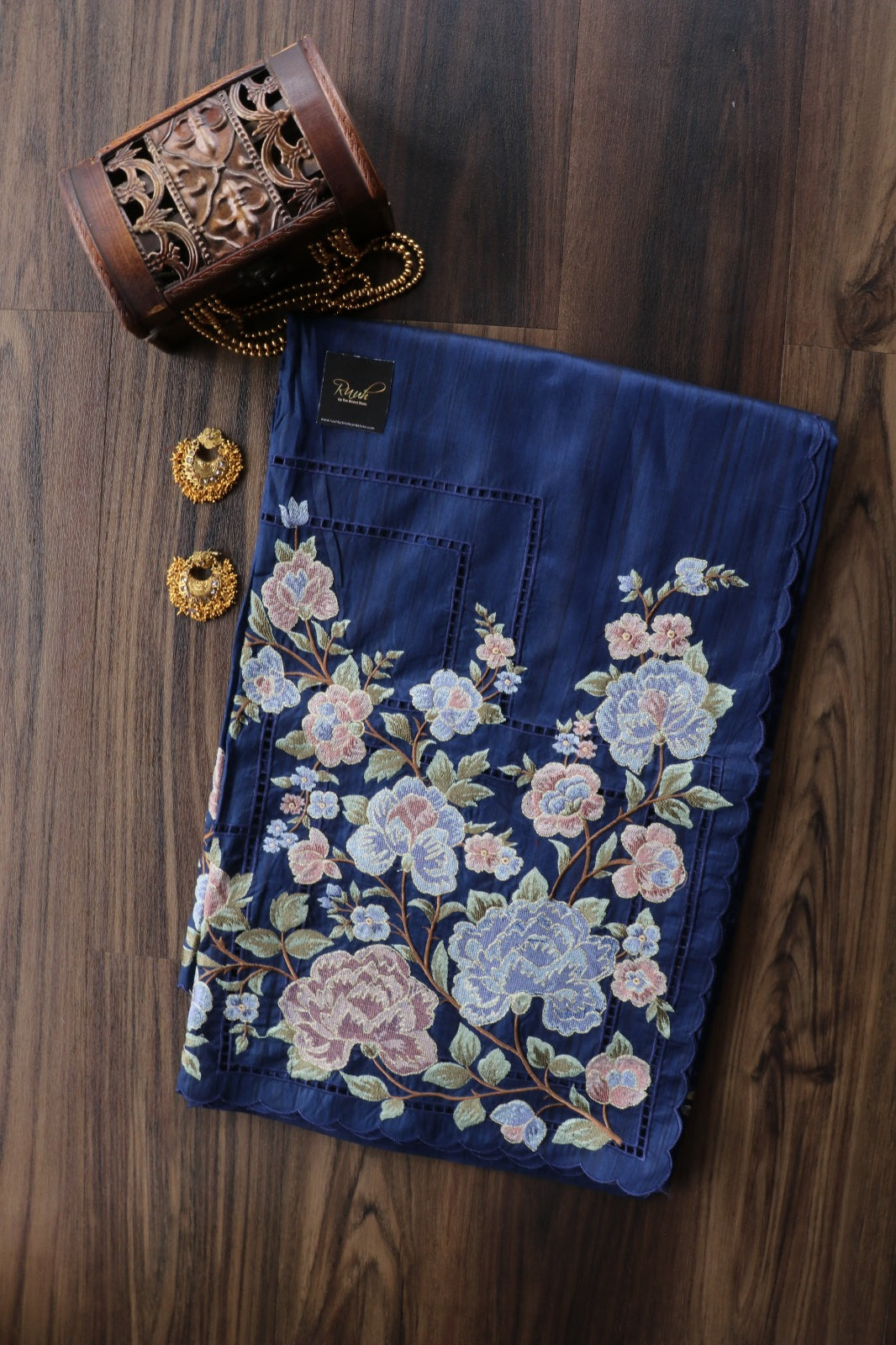 PREMIUM SEMI TUSSAR WITH CUTWORK - DARK BLUE