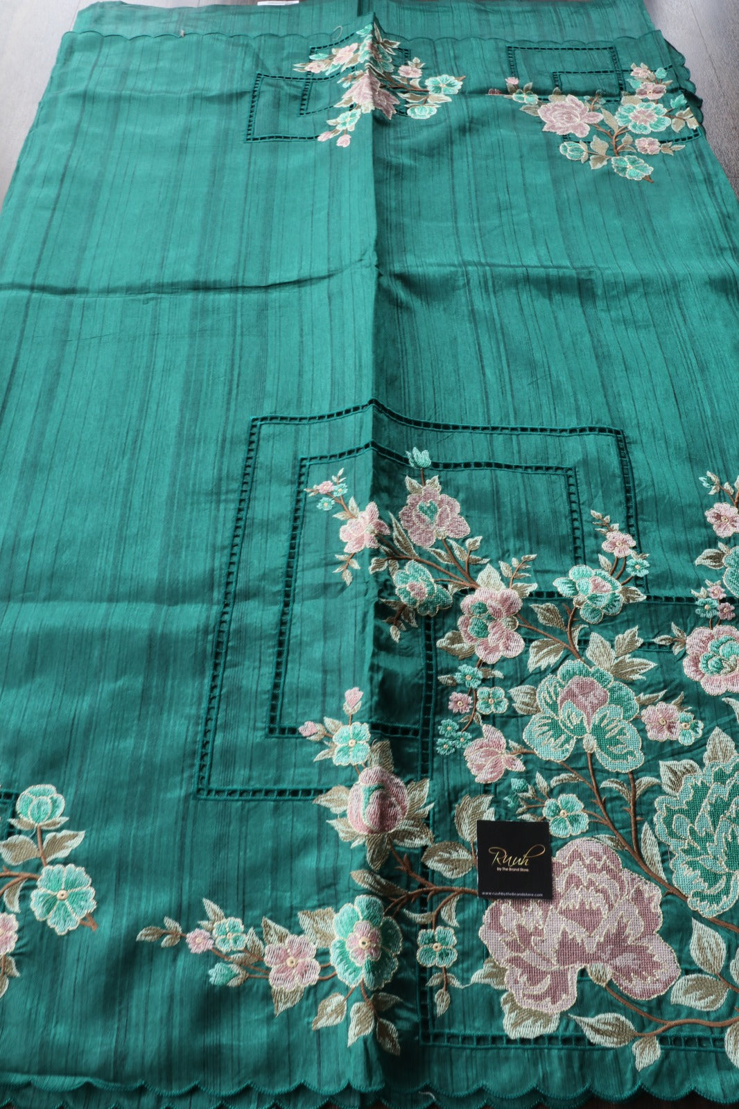 PREMIUM SEMI TUSSAR WITH CUTWORK - DARK GREEN