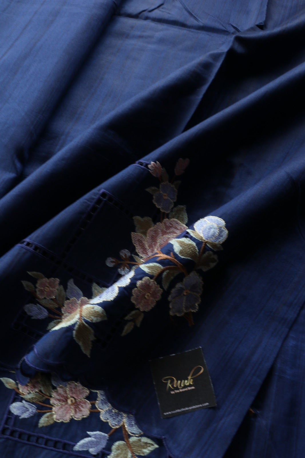 PREMIUM SEMI TUSSAR WITH CUTWORK - DARK BLUE