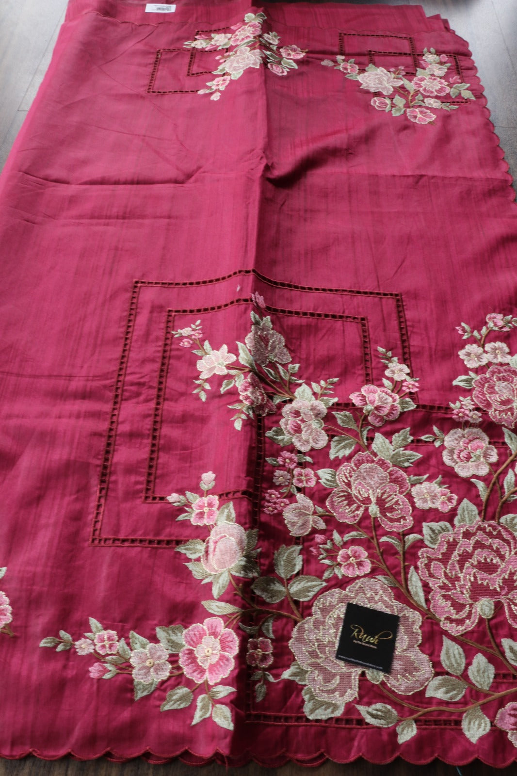 PREMIUM SEMI TUSSAR WITH CUTWORK - MAROON