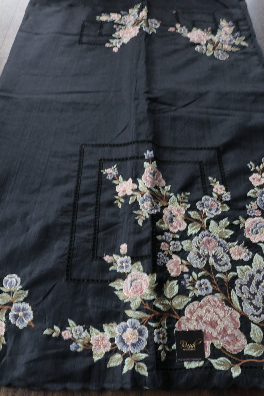 PREMIUM SEMI TUSSAR WITH CUTWORK - BLACK