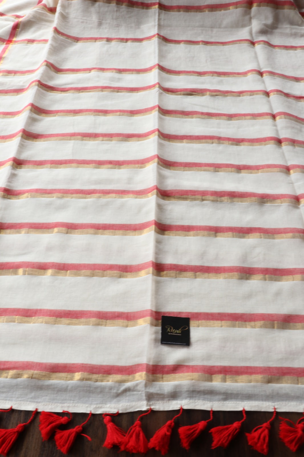 MULMUL SAREE WITH RED & GOLD STRIPE