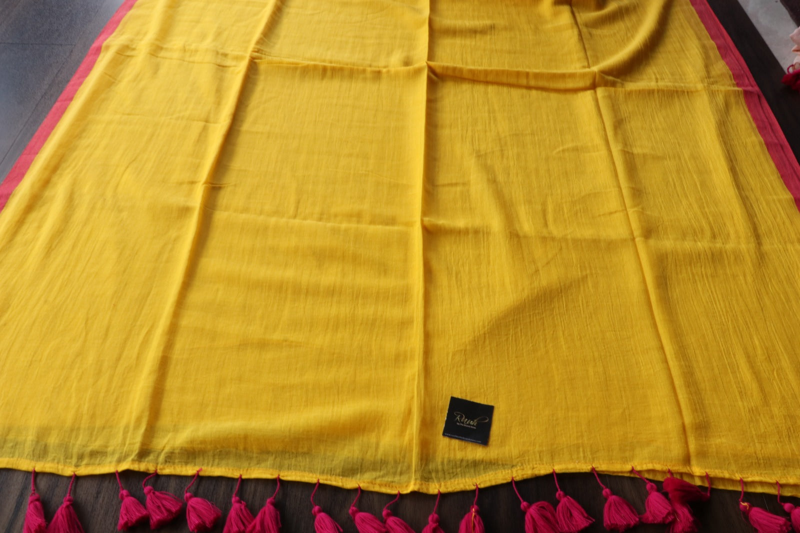 YELLOW - PINK PLAIN MULMUL SAREE