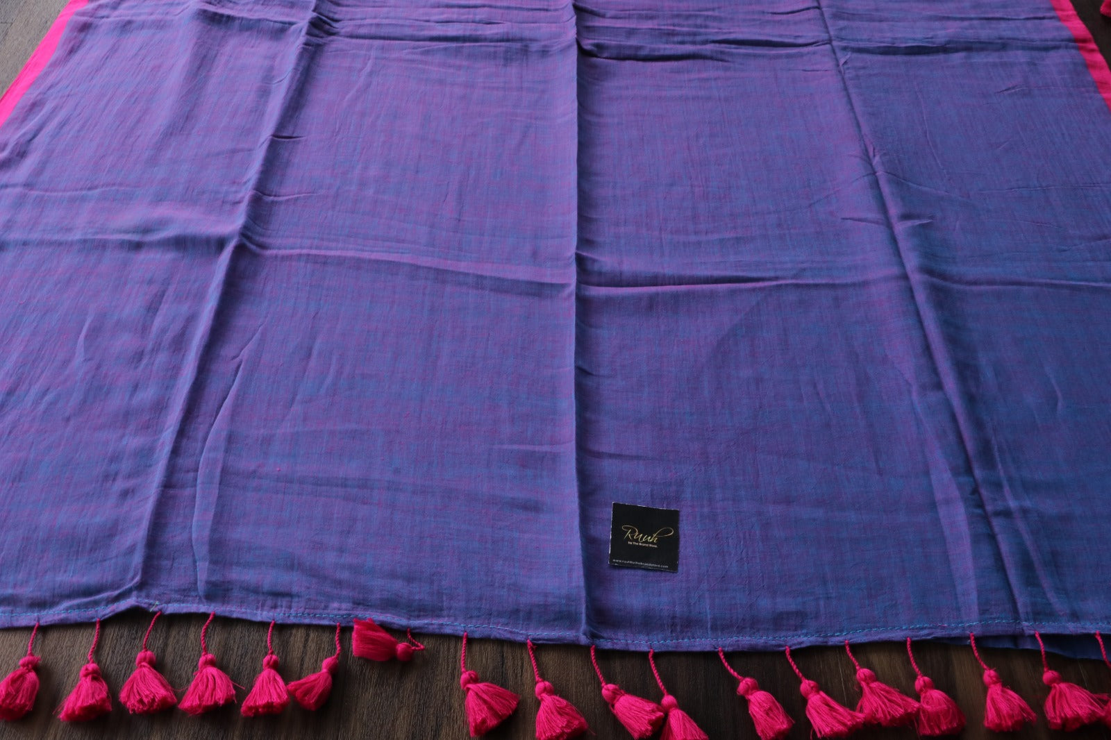 BLUE - PINK PLAIN MULMUL SAREE