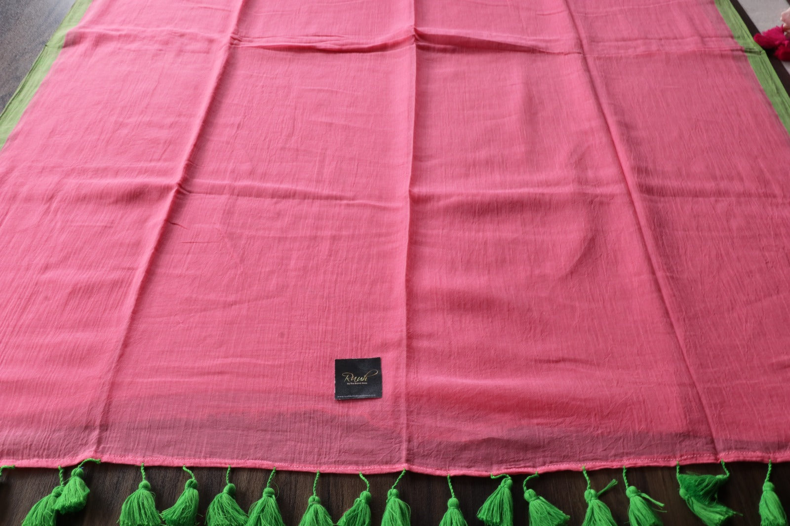 PINK - GREEN PLAIN MULMUL SAREE