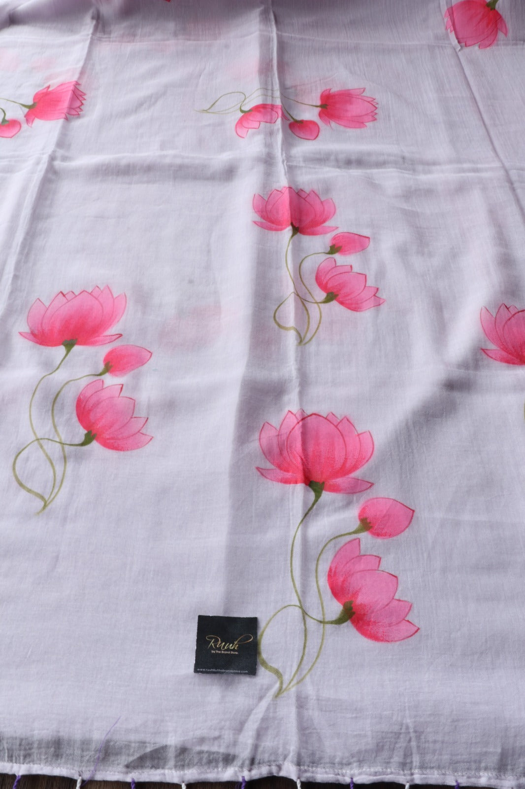 LOTUS HANDPAINTED MULMUL SAREE- LILAC