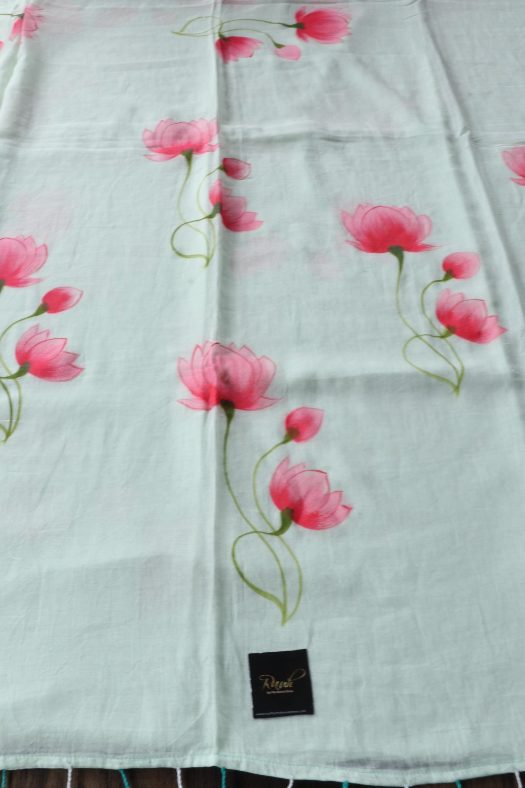 LOTUS HANDPAINTED SAREE - MINT GREEN