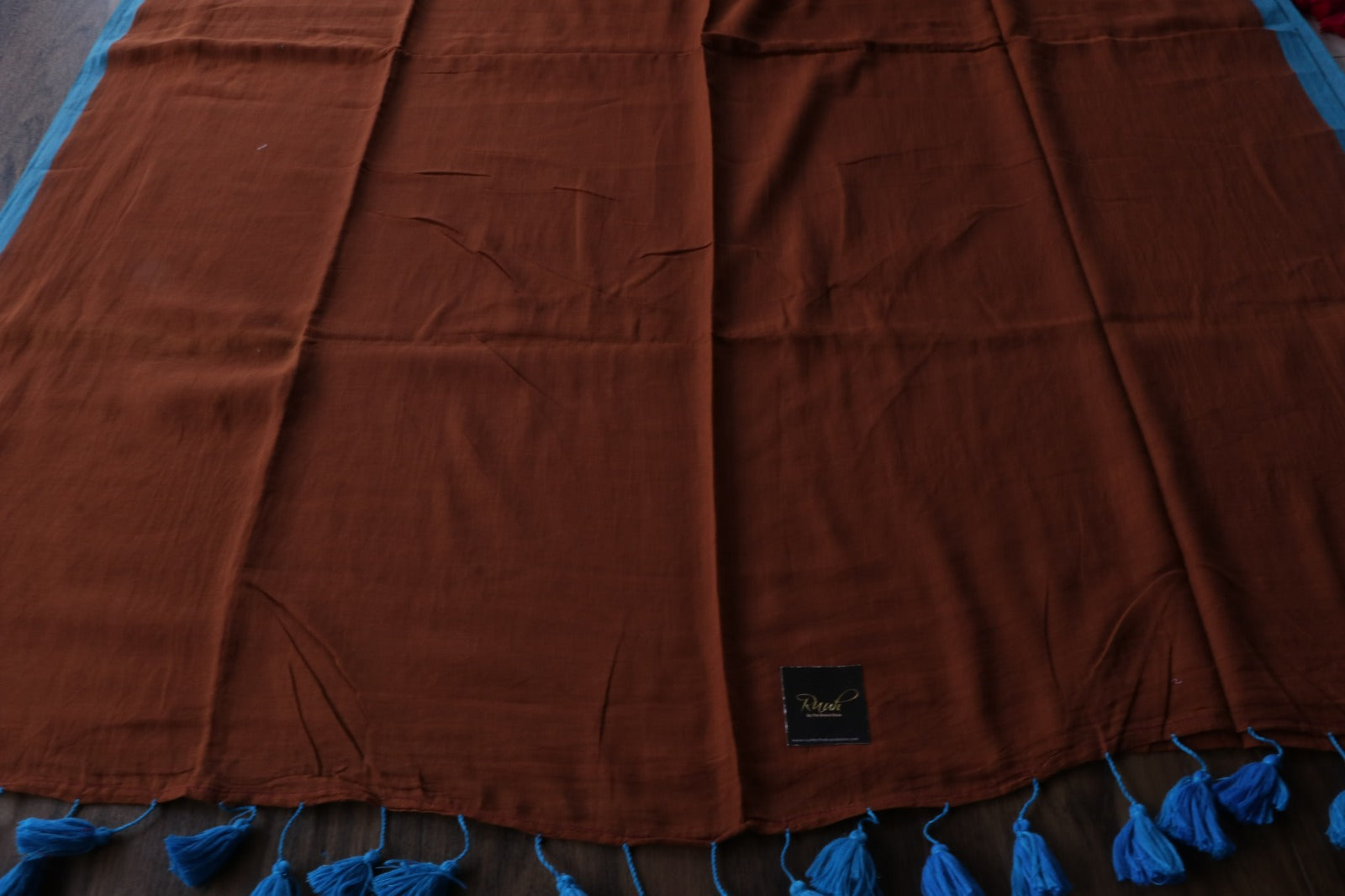 BROWN - BLUE PLAIN MULMUL SAREE