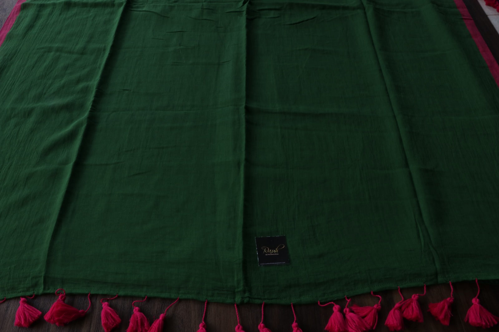 GREEN - PINK PLAIN MULMUL SAREE