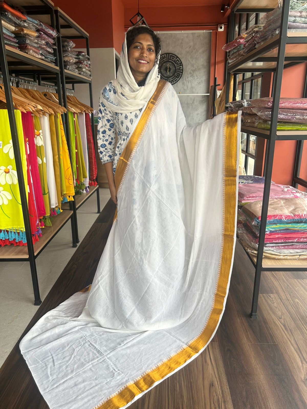 OFF WHITE MULMUL WITH TEMPLE BORDER