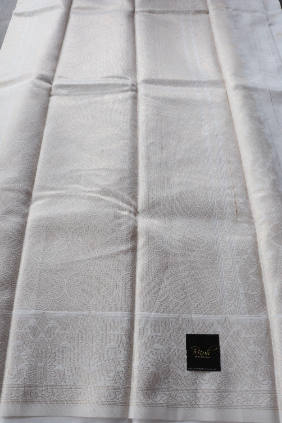 WHITE SAREE WITH SILVER WEAVE