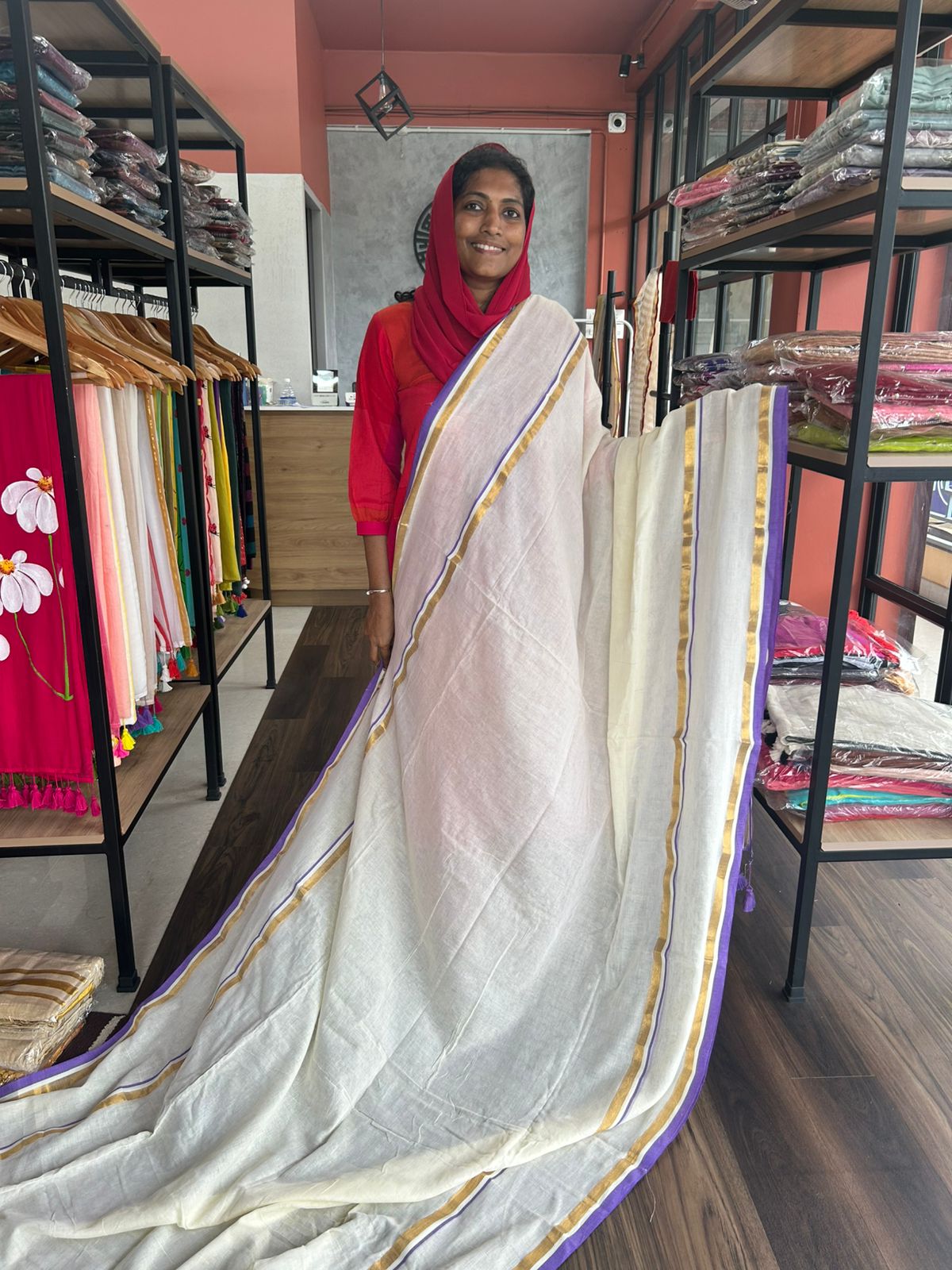 CREAM MULCOTTON SAREE