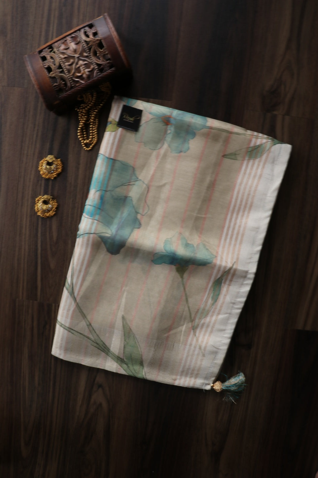BLUE FLORAL PRINTED SEMI SILK SAREE