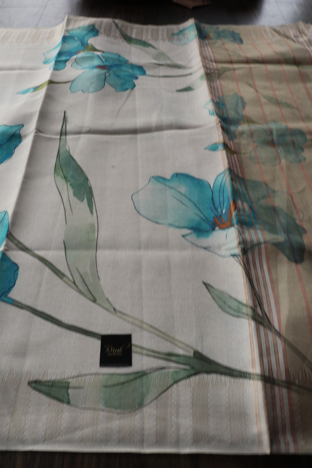 BLUE FLORAL PRINTED SEMI SILK SAREE