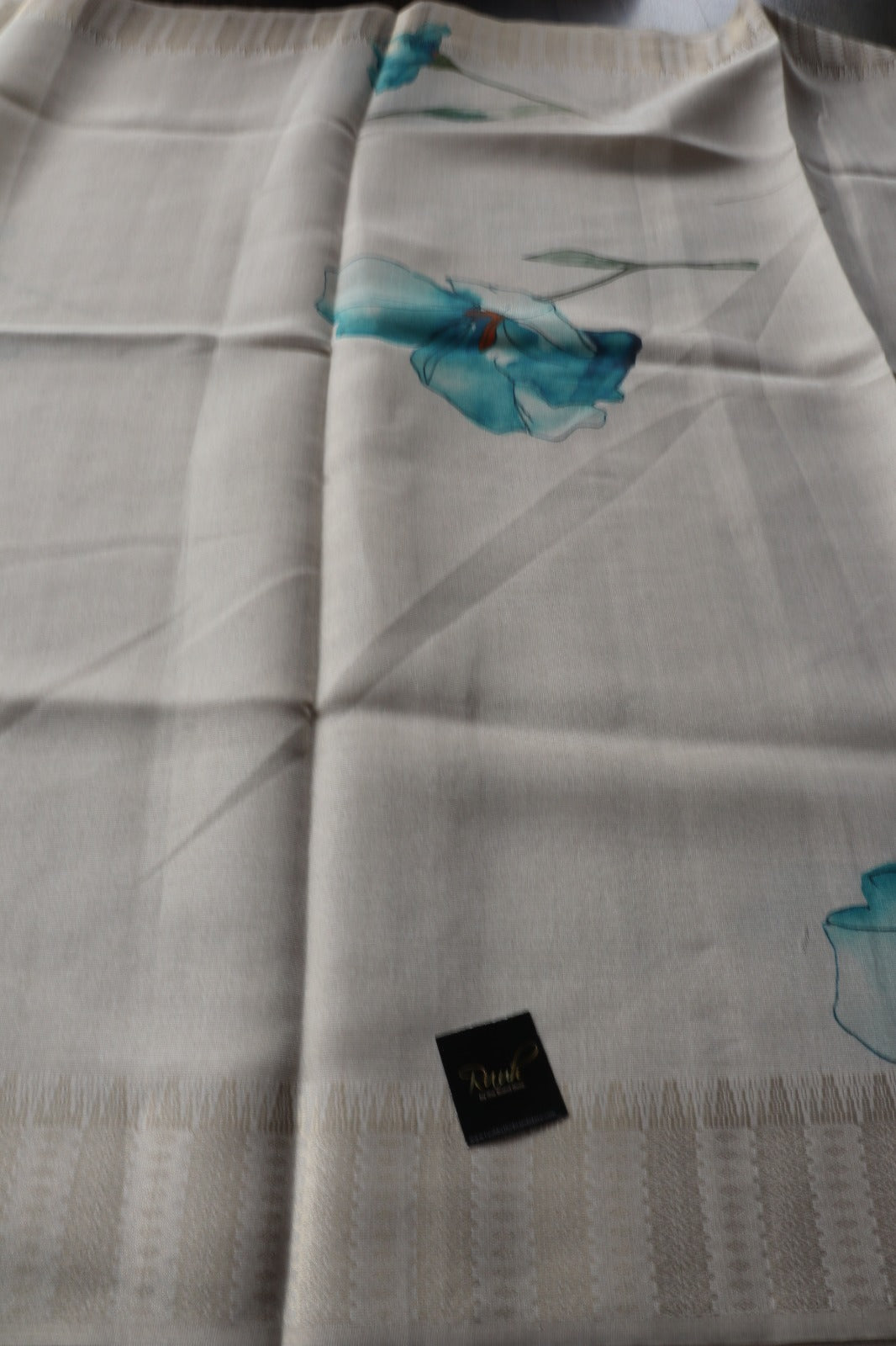 BLUE FLORAL PRINTED SEMI SILK SAREE