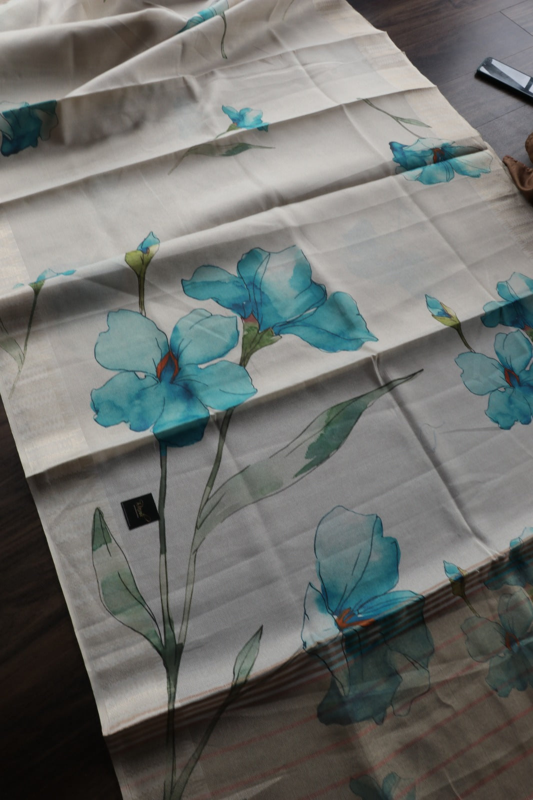BLUE FLORAL PRINTED SEMI SILK SAREE