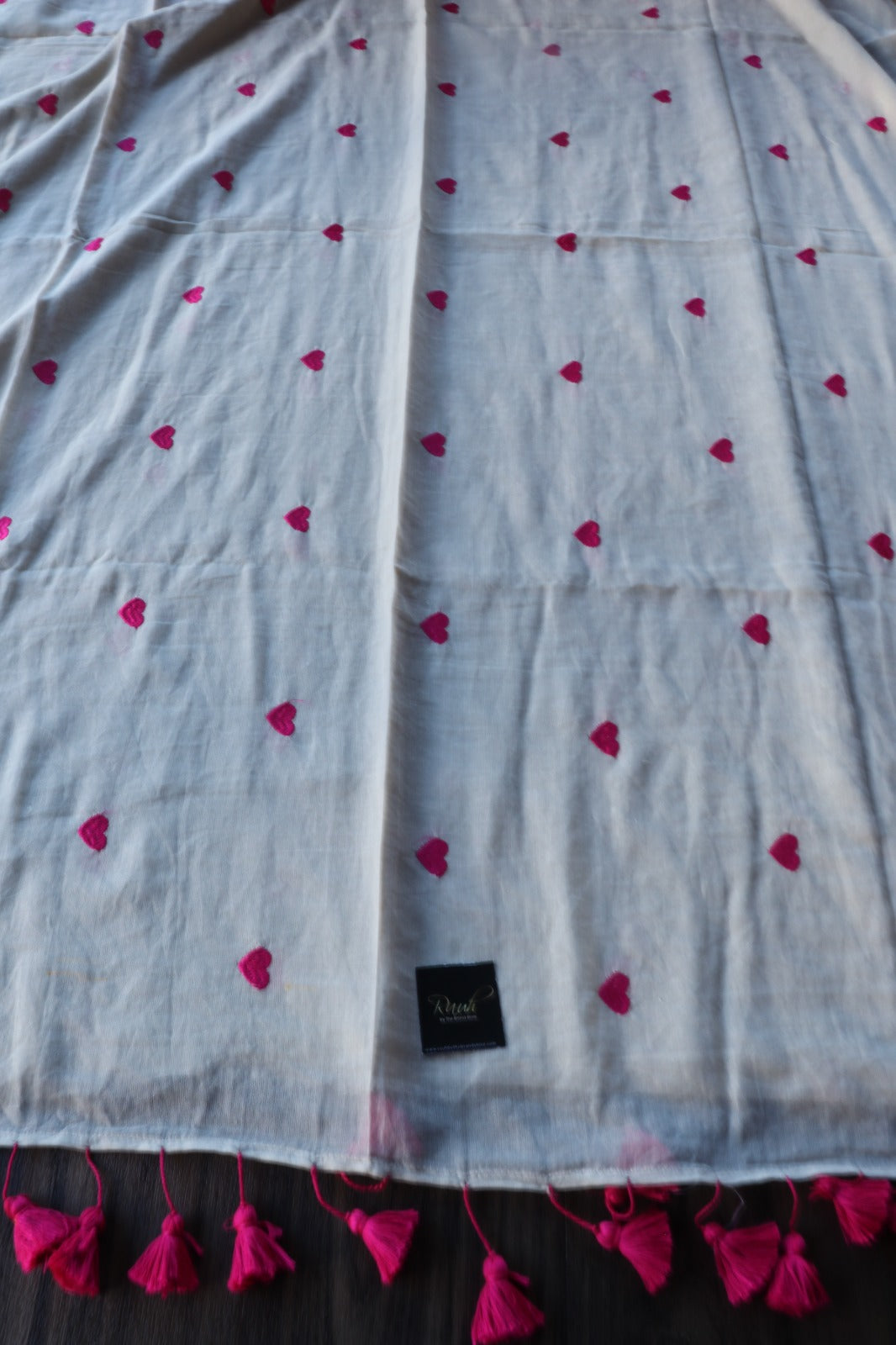 PINK HEART EMBROIDERED MULMUL SAREE