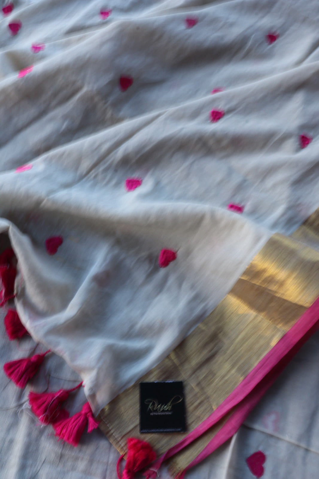 PINK HEART EMBROIDERED MULMUL SAREE