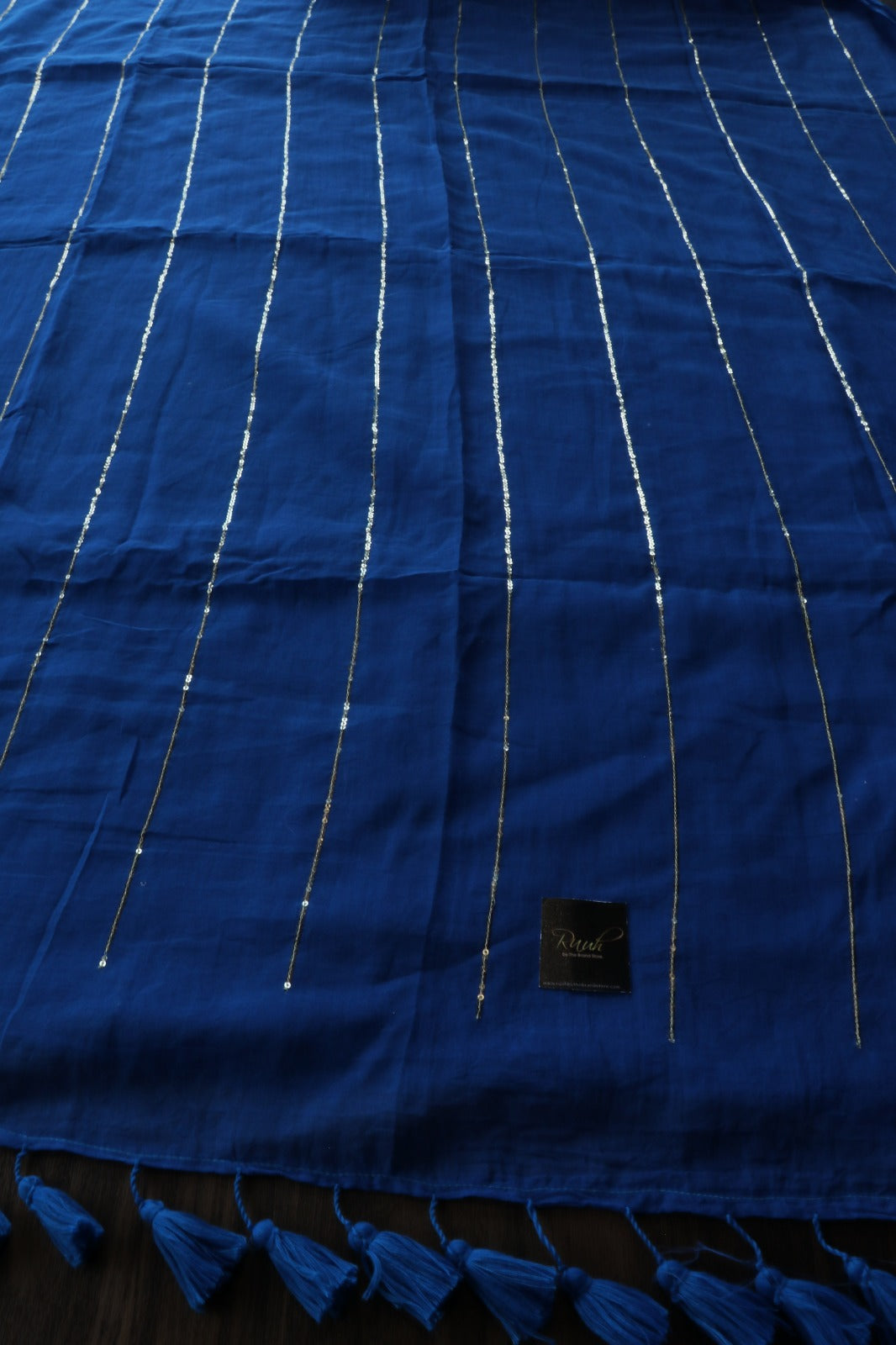 ROYAL BLUE MULMUL SEQUENCE SAREE