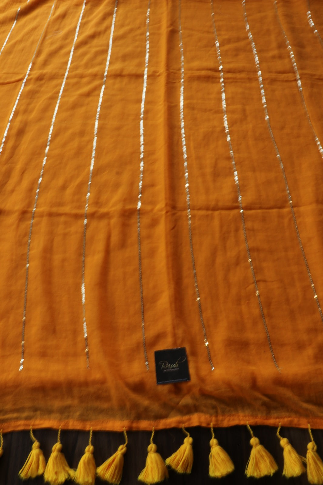 YELLOW MULMUL SEQUENCE SAREE