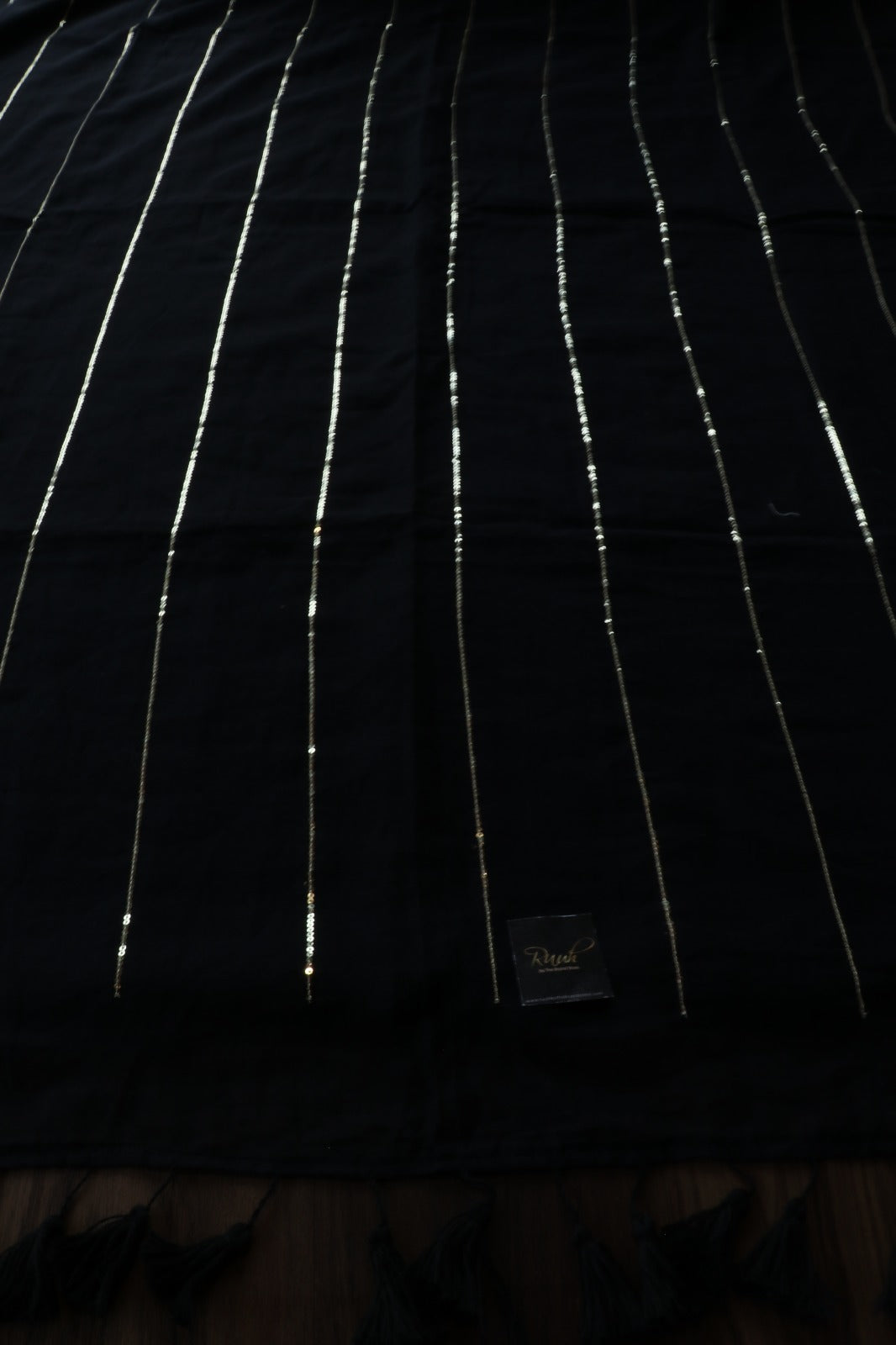 BLACK MULMUL SEQUENCE SAREE