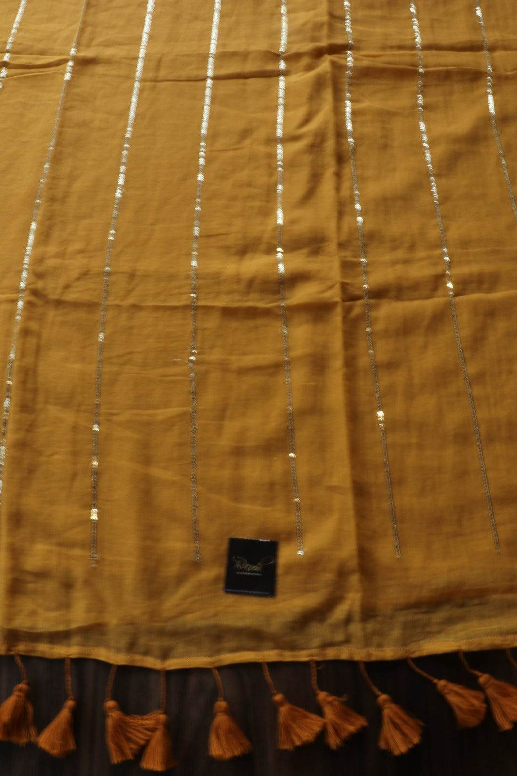 MUSTARD YELLOW MULMUL SEQUENCE SAREE