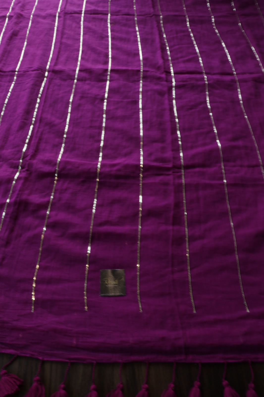 MAGENTA MULMUL SEQUENCE SAREE