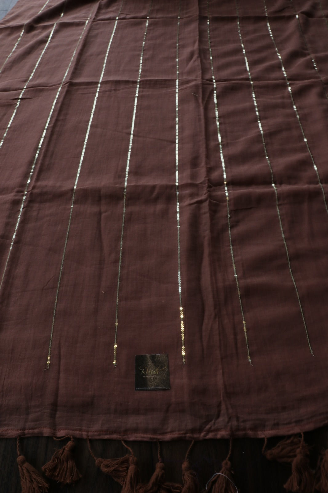 PASTEL BROWN MULMUL SEQUENCE SAREE