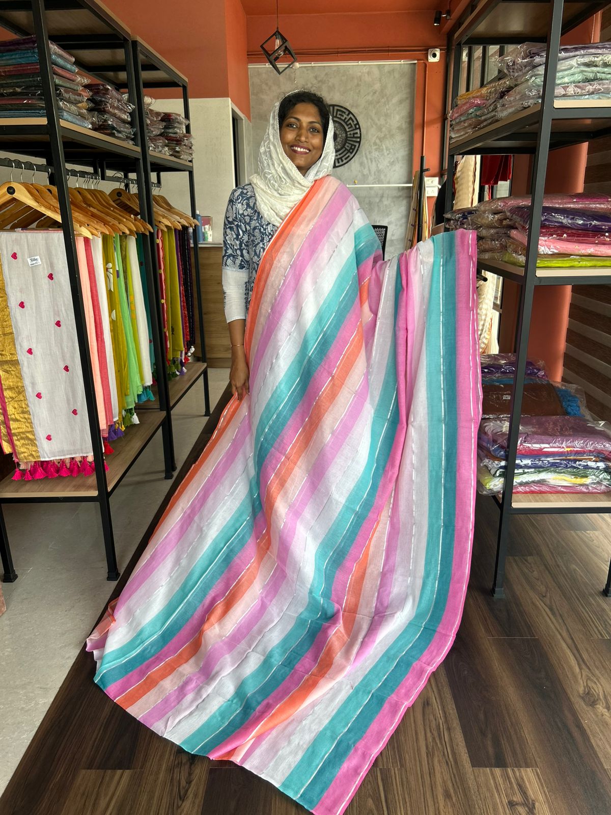 MULMUL MULTI COLOUR SAREE