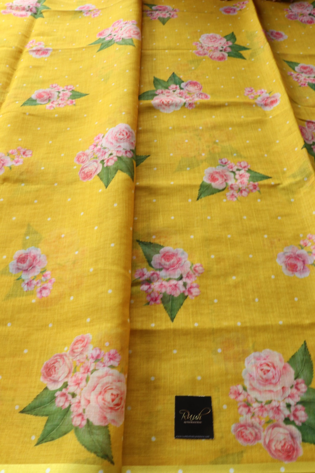 YELLOW FLORAL PRINTED SEMI LINEN
