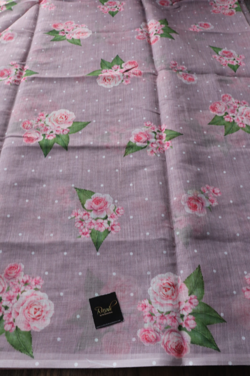 MAUVE SEMI LINEN SAREE WITH FLORAL PRINTS