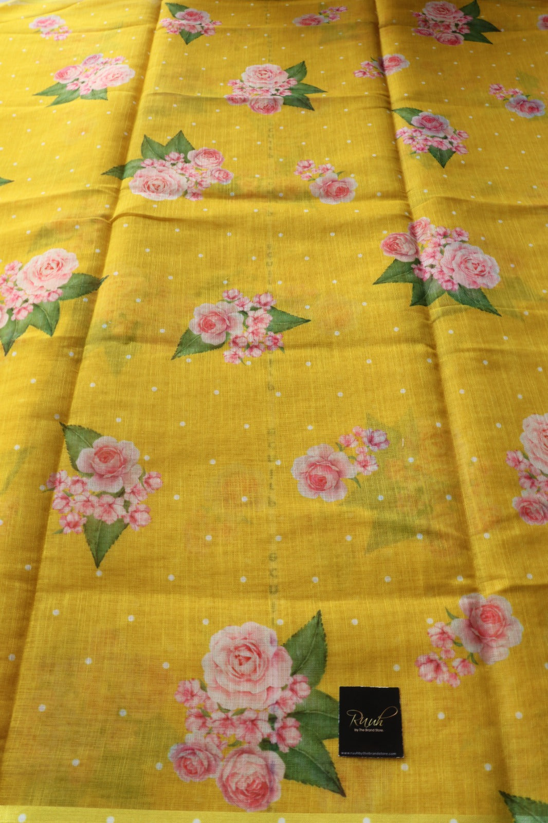 YELLOW FLORAL PRINTED SEMI LINEN