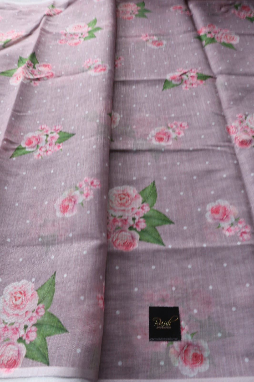 MAUVE SEMI LINEN SAREE WITH FLORAL PRINTS