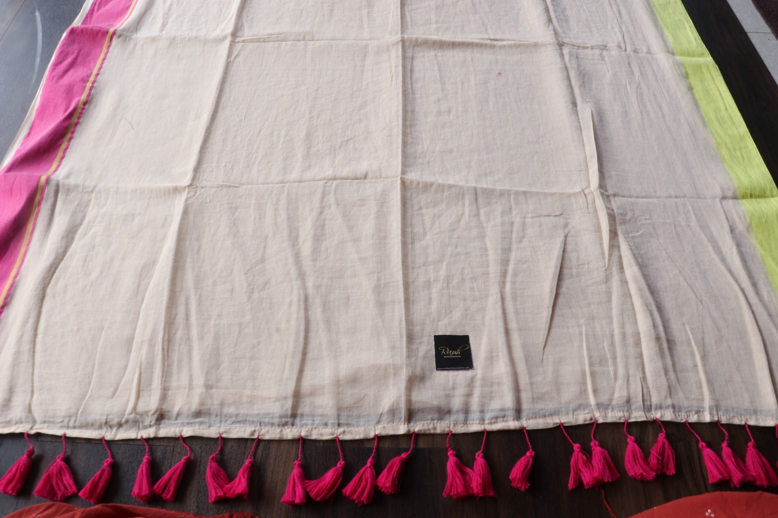MULMUL SAREE WITH PINK & NEON BORDER - TBS26MP