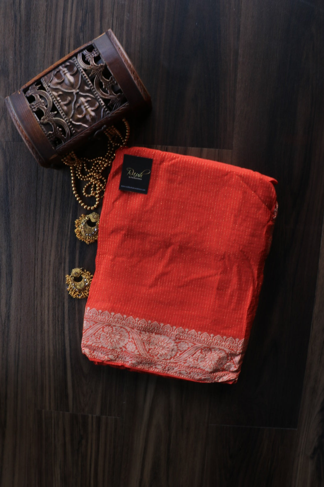 RUST ORANGE VISCOSE CHINNON WITH ZARI STRIPES